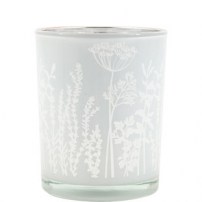 Teelicht Glas weiss mit blumen large  10.00
